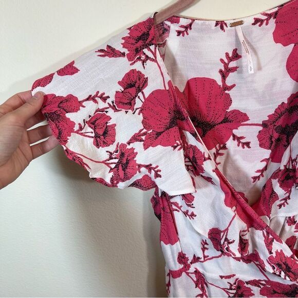 ✨ Free People French Quarter Wrap Mini Dress White Pink Floral Small - Picture 5 of 12